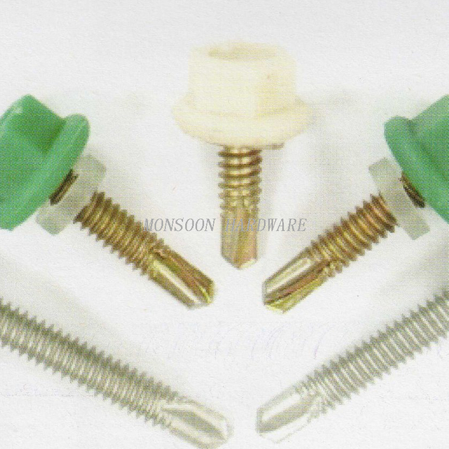Colored Heaxgonal Nylon Head Self Drilling Screw with Washer